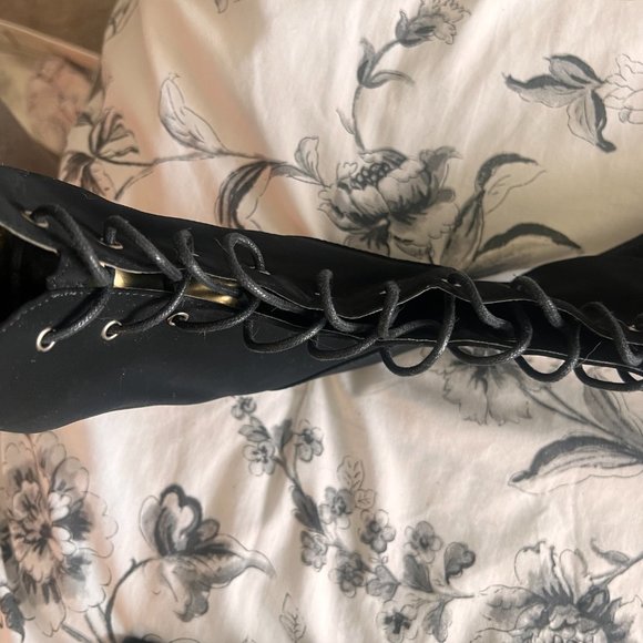 Thigh High Open Toe Stiletto Heel Lace Up Full Zipper Boots - Picture 4 of 5